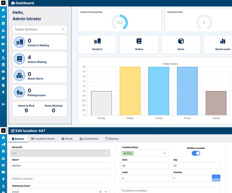 Warehouse management screen